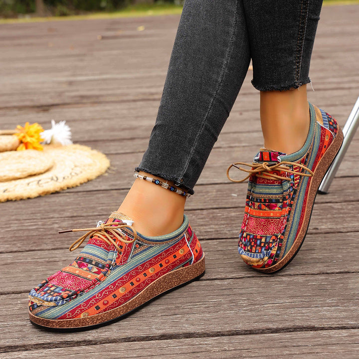 Women's colorful patterned canvas lace-up shoes with lightweight platform sole Mune Fashion