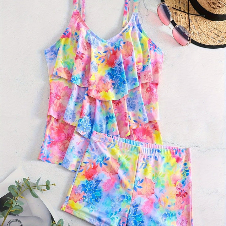 Women's leisure swim top with light ruffle design and shorts Mune Fashion
