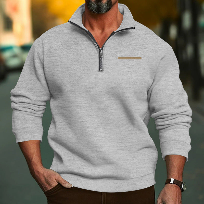 Men's high-quality sweatshirt with metal half-zip, reinforced stand-up collar, and discreet chest piping Mune Fashion