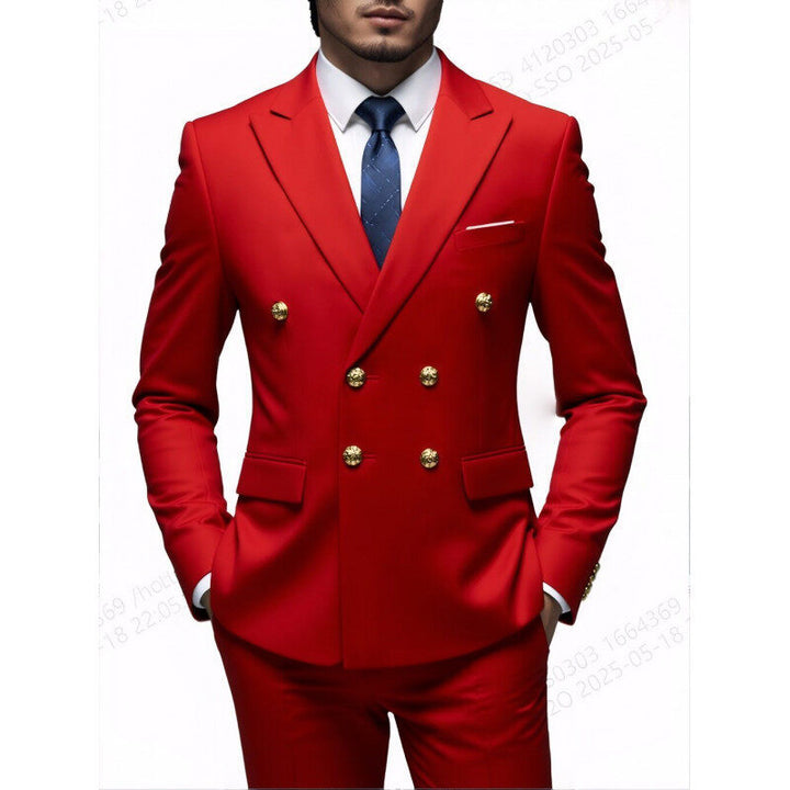 Men's double-breasted Slim-Fit suit with gold decorative buttons and slim business trousers Mune Fashion