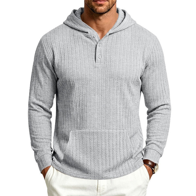 Men's hoodie with waffle texture, Henley placket and kangaroo pocket Mune Fashion