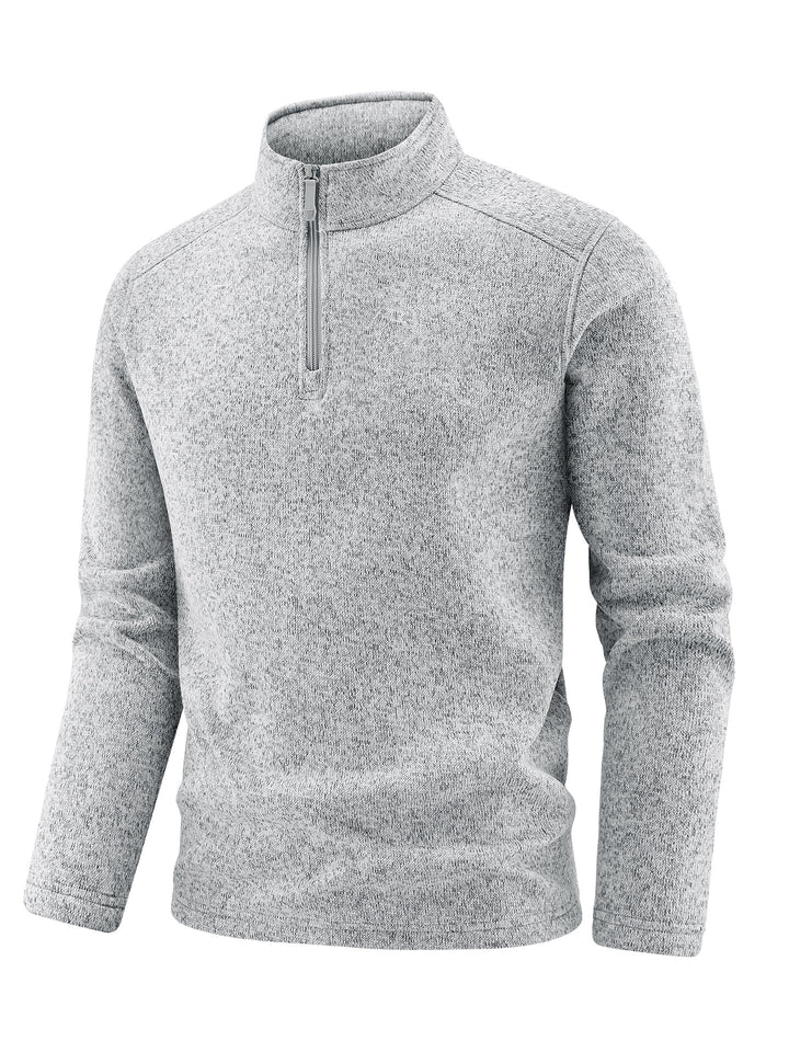 Men's Thermal Knit Fleece Pullover with Half Zip and Stand-up Collar Mune Fashion