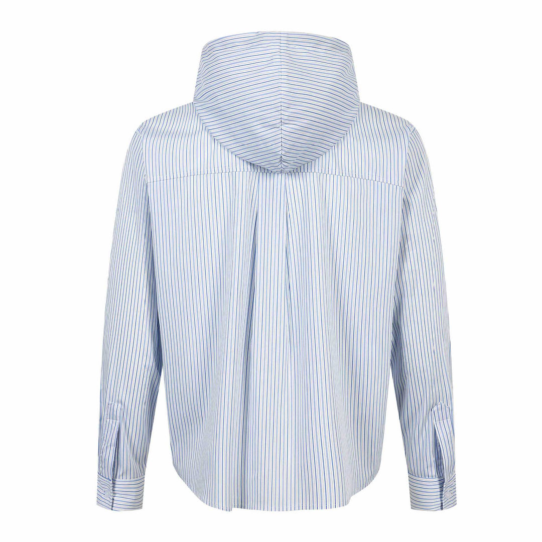 Unisex Striped Hooded Shirt in Overshirt Style with Concealed Button Placket and Logo Embroidery Mune Fashion
