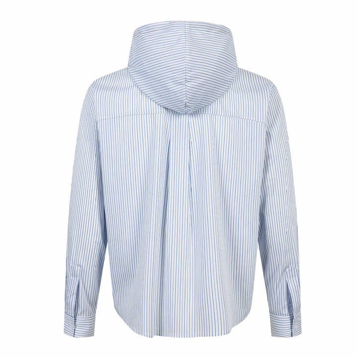 Unisex Striped Hooded Shirt in Overshirt Style with Concealed Button Placket and Logo Embroidery Mune Fashion