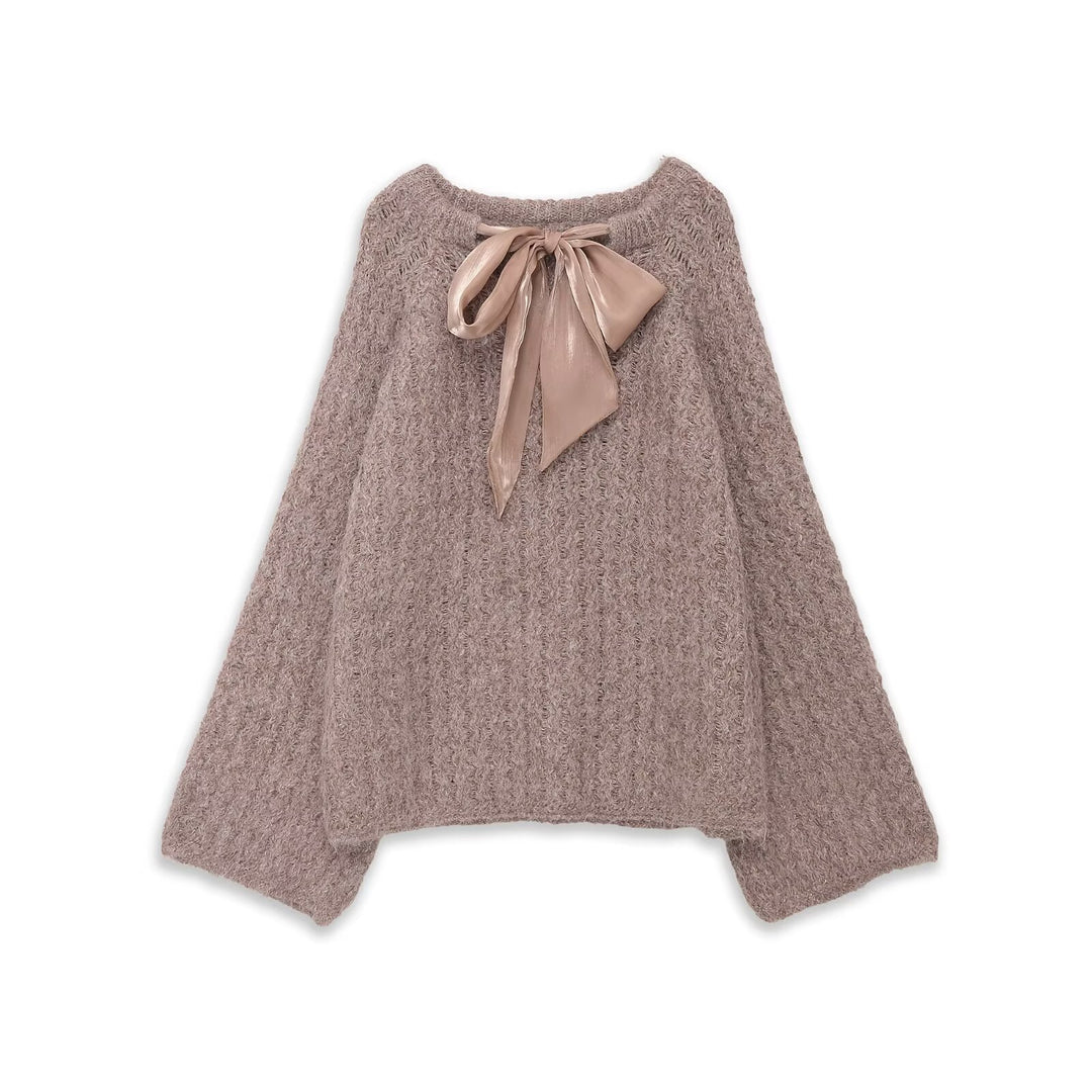 Women Oversize Mohair-Optics Knit Sweater with Back Bow Mune Fashion