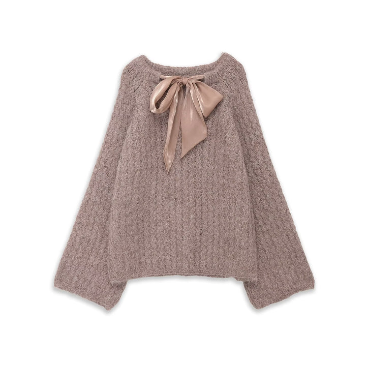 Women Oversize Mohair-Optics Knit Sweater with Back Bow Mune Fashion