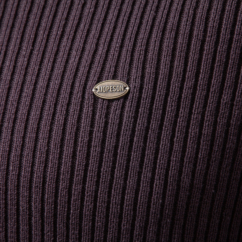 Men's Ribbed Sweater with Short Zipper and Stand-Up Collar Mune Fashion