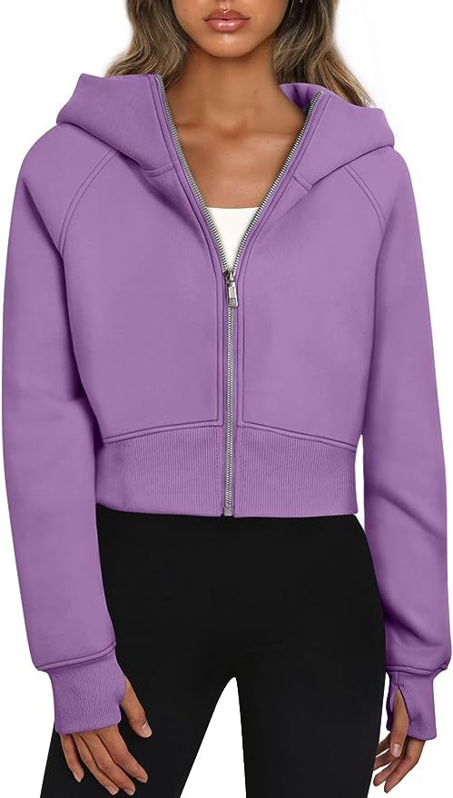 Women's Short-Cut Performance Hoodie with Full Zip and Thumb Hole Cuffs Mune Fashion