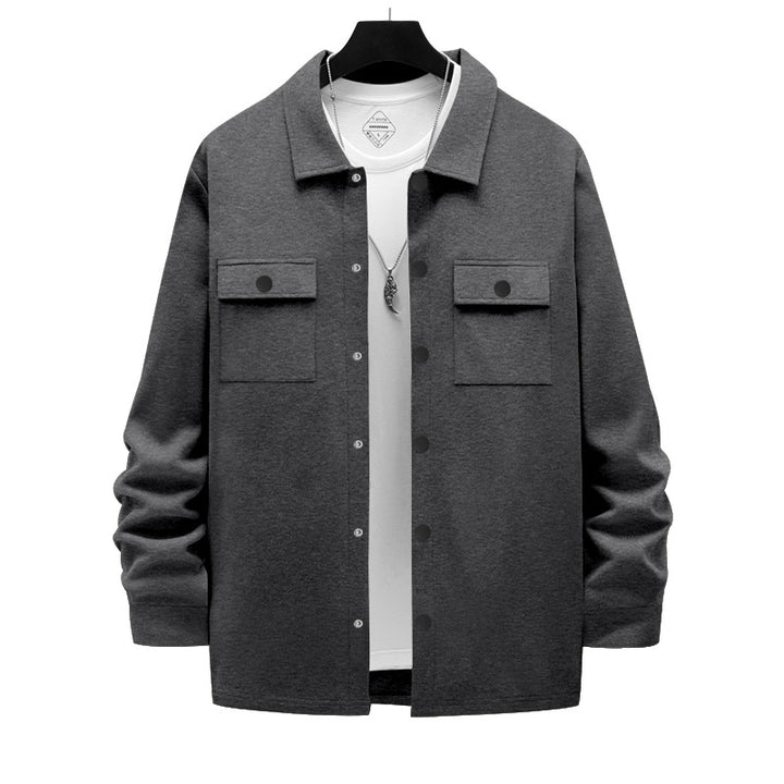 Men's work-inspired shirt jacket with button placket, patch chest pockets, and boxy fit Mune Fashion