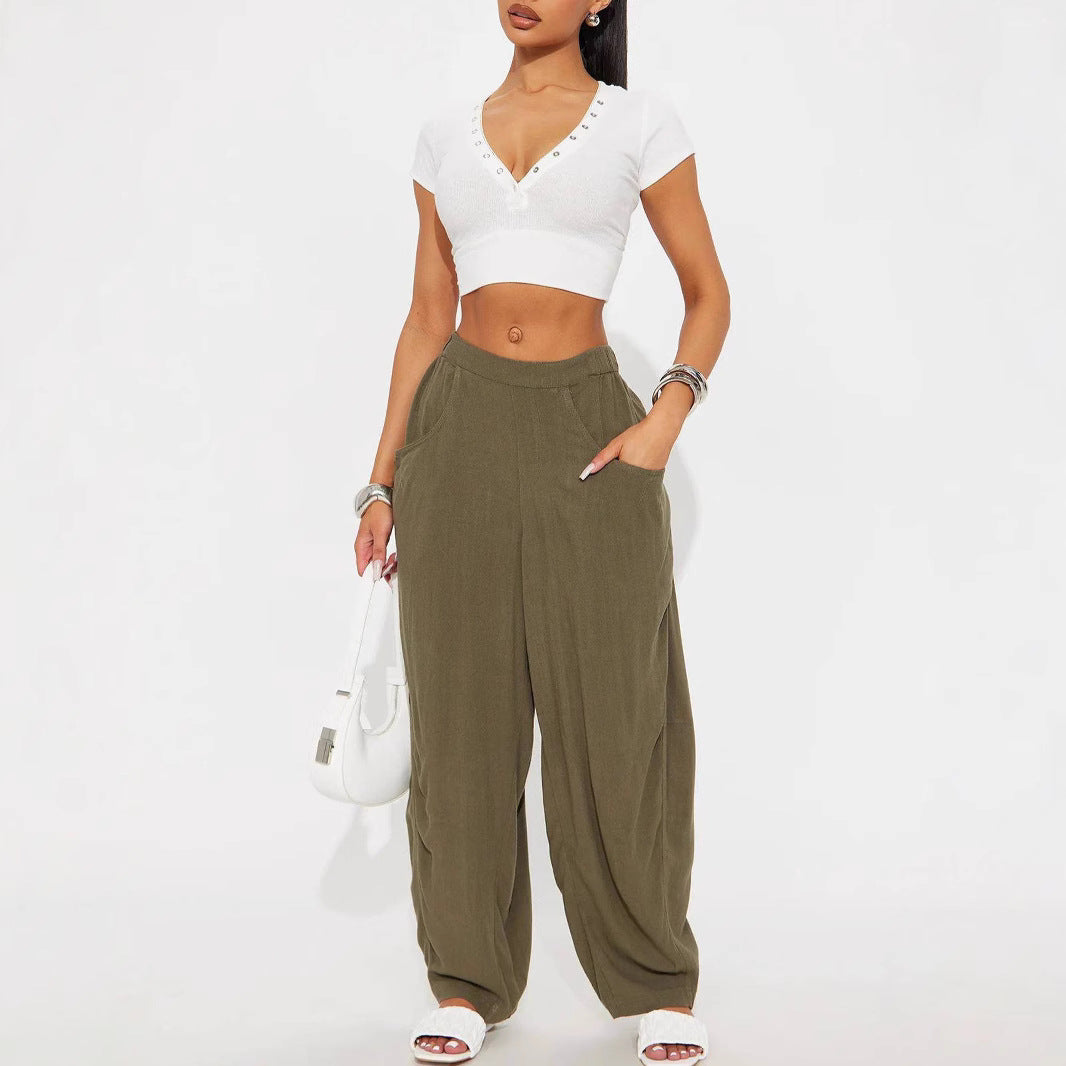 Women's Wide Relaxed Pants with High Comfort Waistband, Deep Side Pockets & Loose Palazzo Fit Mune Fashion