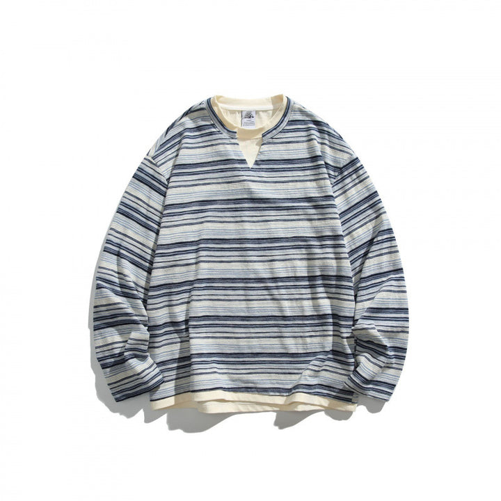 Unisex Striped Oversized Sweater with V-Inset and Layered Look Mune Fashion