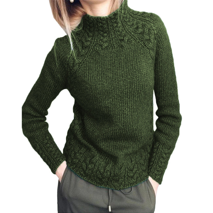 Women's chunky-knit cable-pattern sweater with stand-up collar and tailored fit Mune Fashion