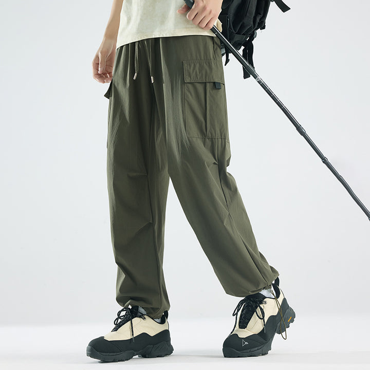 Men's Wide Tech Cargo Pants with Utility Pockets and Adjustable Waist Mune Fashion