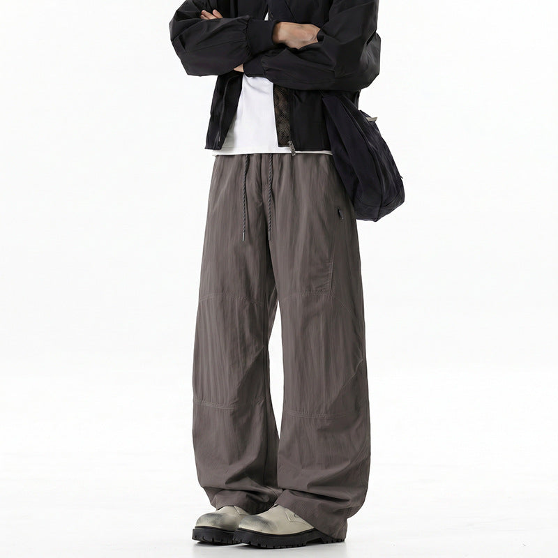 Men's Wide Baggy Pants with Drawstring Waistband and Panel Construction Drune