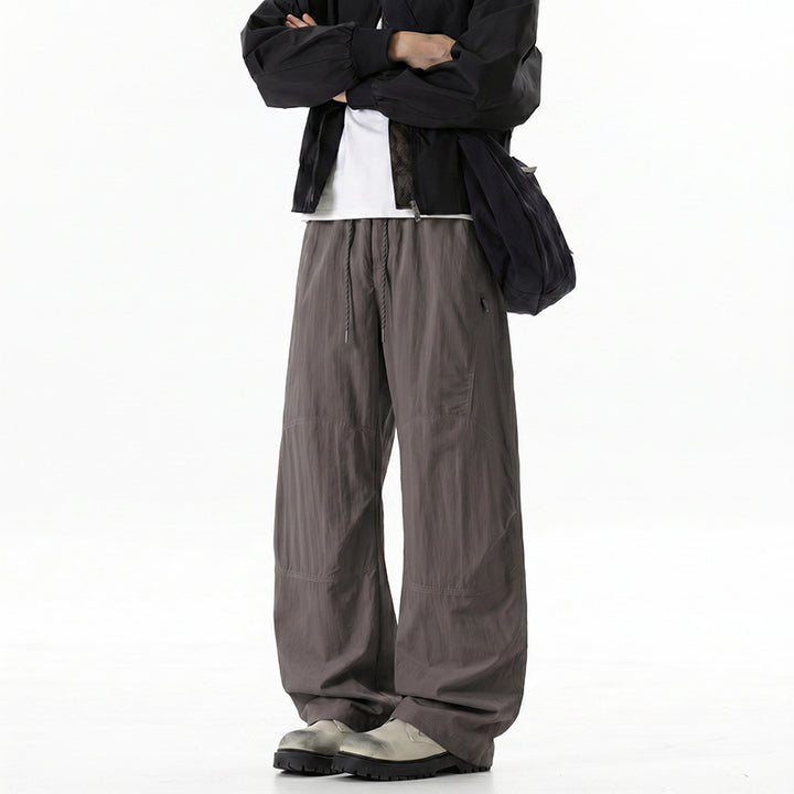 Men's Wide Baggy Pants with Drawstring Waistband and Panel Construction Drune