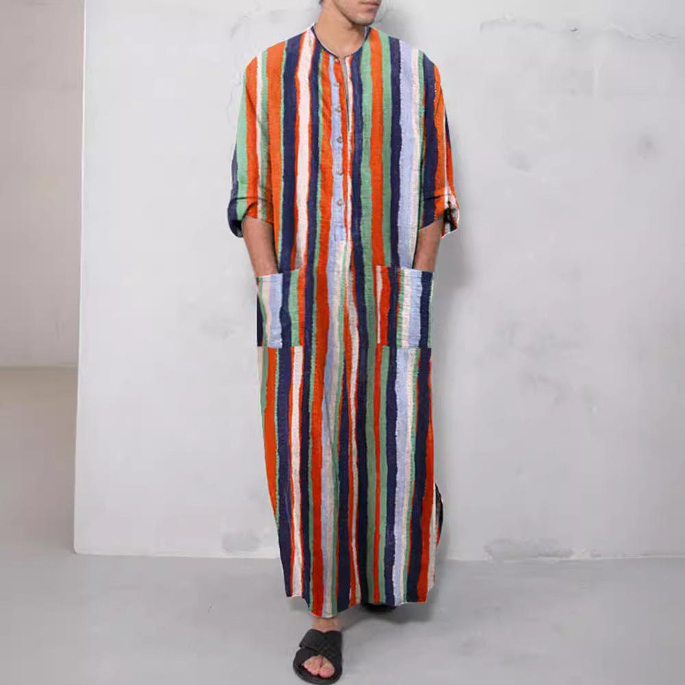 Men's casual kaftan made of linen blend with button placket and patch pockets Mune Fashion