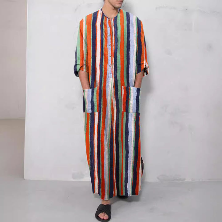 Men's casual kaftan made of linen blend with button placket and patch pockets Mune Fashion