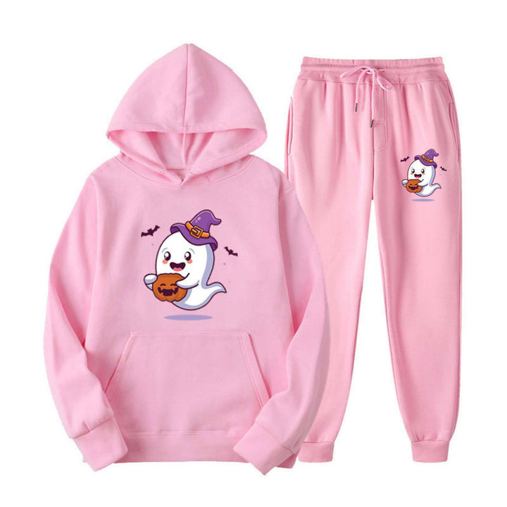 Unisex nan cozy hoodie and jogging pants set with Halloween ghost print Mune Fashion