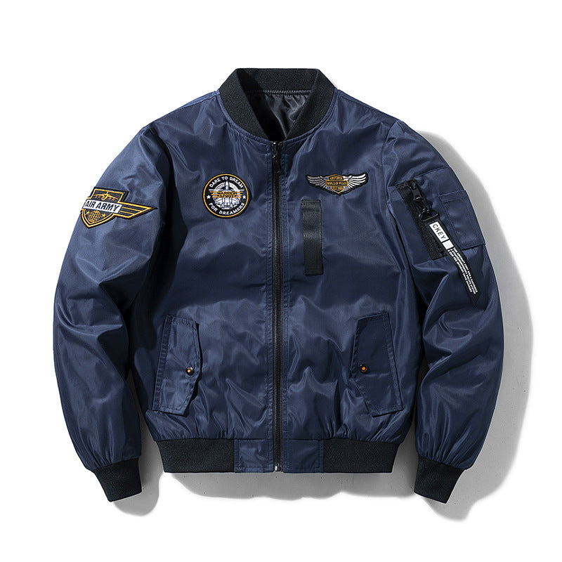 Men's bomber jacket in flight style with nylon shell, patch applications, and arm pocket Mune Fashion