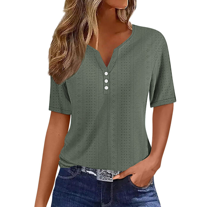 Women's short-sleeved shirt with button fly and intricate striped pattern Mune Fashion