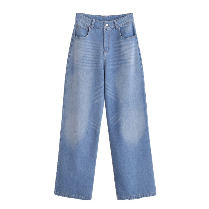 Women's High-Waist Jeans Pants with Wide Leg, Straight Hem and Subtle Used Look Mune Fashion