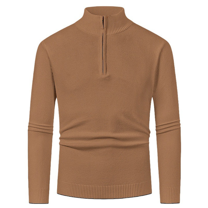 Men's fine knit troyer with half zipper, slim silhouette and contrasting stand-up collar Mune Fashion