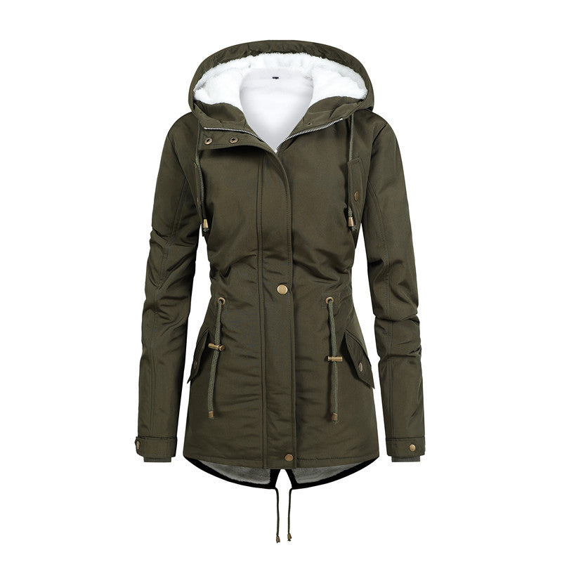 Women's Tailored Parka with Teddy Lining, Adjustable Hood and Drawstring