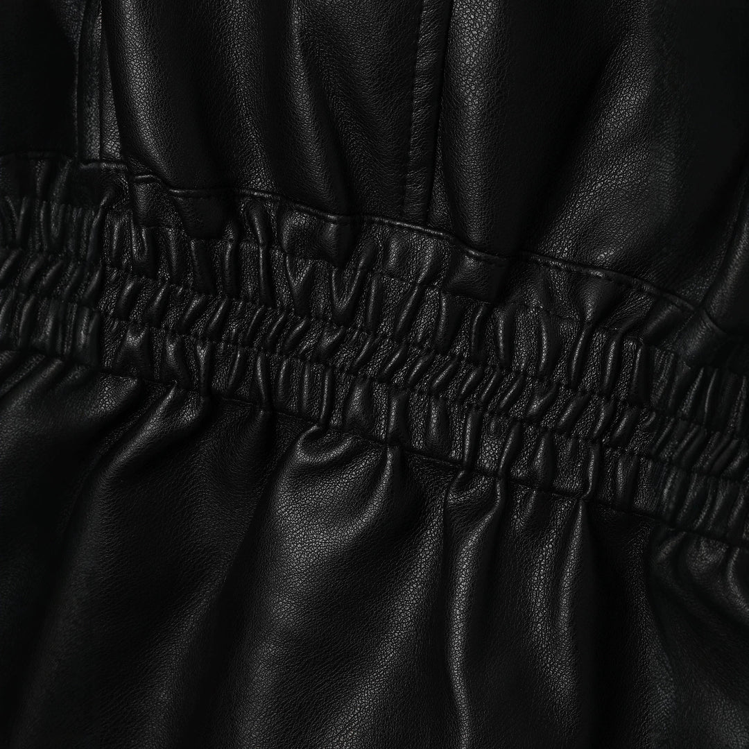 Ladies Fashionable Leather Jacket with Ruffle Mune Fashion