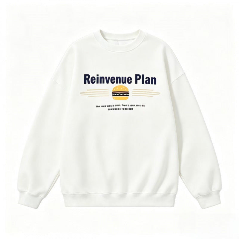 Unisex Oversize Sweatshirt with Retro Burger Print, Round Neckline and Ribbed Cuffs Mune Fashion