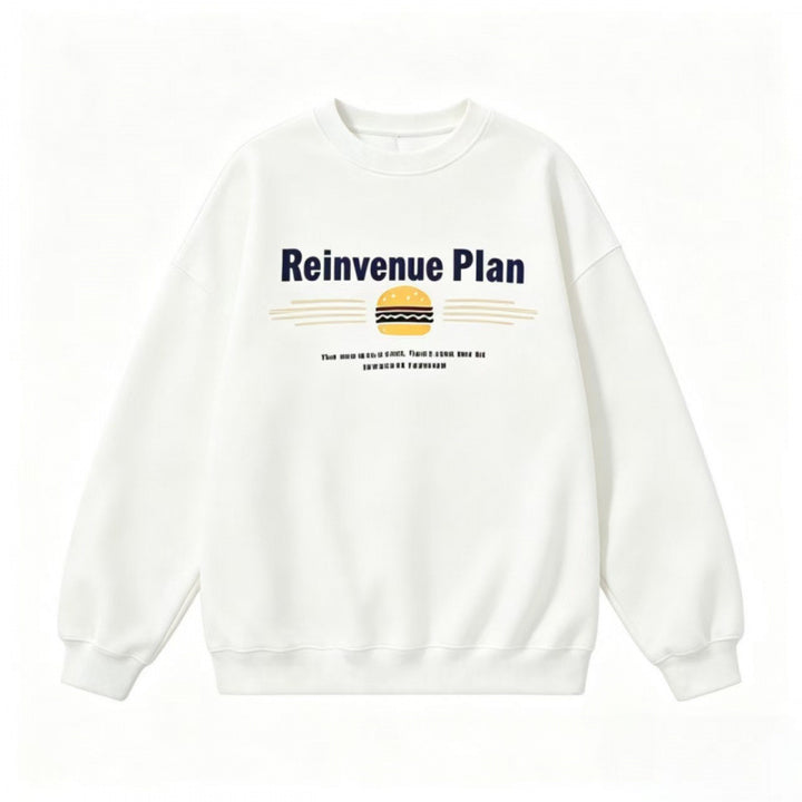 Unisex Oversize Sweatshirt with Retro Burger Print, Round Neckline and Ribbed Cuffs Mune Fashion