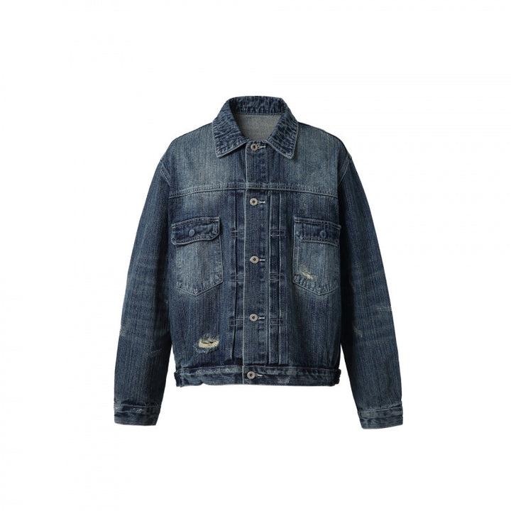Men's Oversize Vintage Denim Jacket with Used Effect and Chest Pockets Mune Fashion