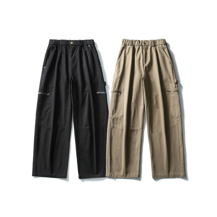 Women's Utility Cargo Pants with Wide Leg, High Elastic Waistband and Zipper Pockets Mune Fashion