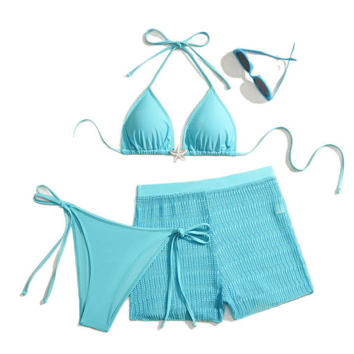 Women's bikini set with cute tie and textured shorts Mune Fashion