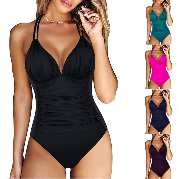 Women's One-Piece Swimsuit with Refined V-Neck and Integrated Ruching Mune Fashion