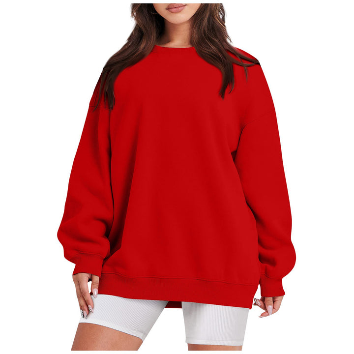 Women's Longline College Sweatshirt with Ribbed Hem, Raglan Sleeves and Brushed Inner Side Mune Fashion