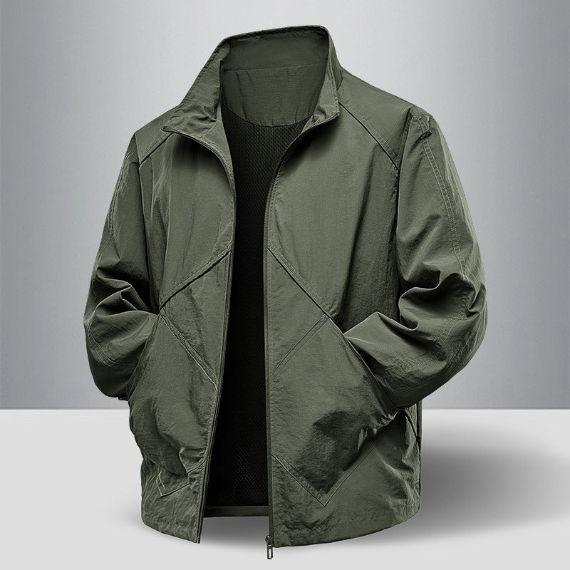 Men's Lightweight Technical Zip Jacket with Stand-Up Collar, Raglan Sleeves & Utility Inserts Mune Fashion