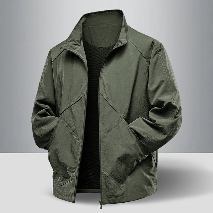 Men's Lightweight Technical Zip Jacket with Stand-Up Collar, Raglan Sleeves & Utility Inserts Mune Fashion