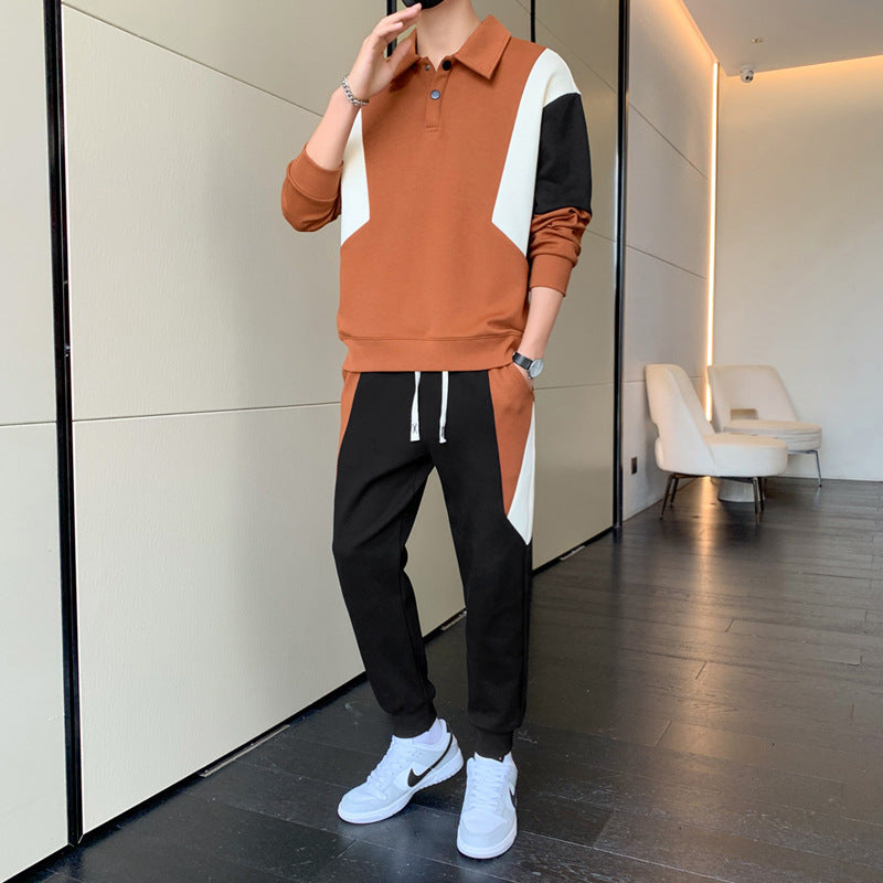 Men's Two-Piece Colorblock Tracksuit with Polo Collar & Tapered Jogging Pants Mune Fashion