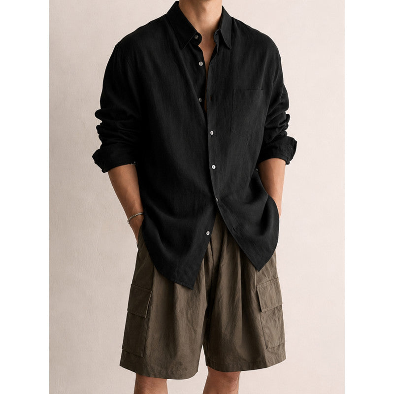 Men's Lightweight Linen-Cotton Shirt with Chest Pocket and Relaxed Fit Mune Fashion