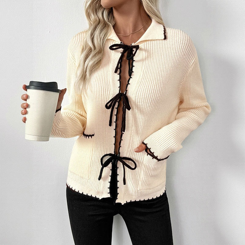 Women's cardigan with contrasting ribbons Mune Fashion