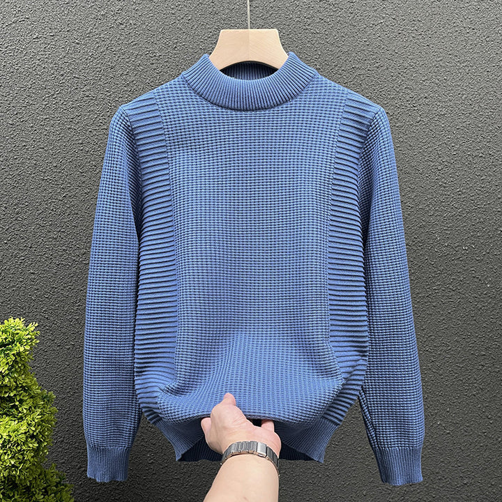 Women's fine knit pullover with structured waffle and ribbed texture and stand-up collar Mune Fashion