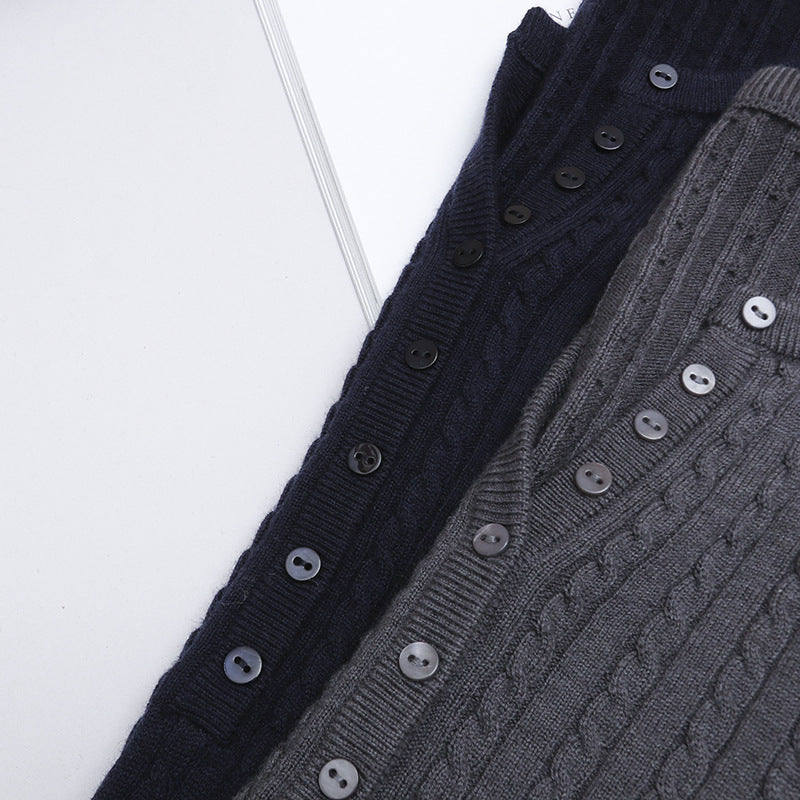 Women's Fine Cable Pattern Henley Fine Knit Shirt with Round Neck & Button Placket Mune Fashion