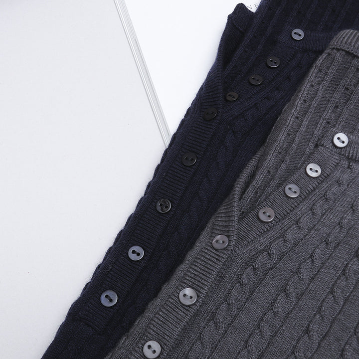 Women's Fine Cable Pattern Henley Fine Knit Shirt with Round Neck & Button Placket Mune Fashion