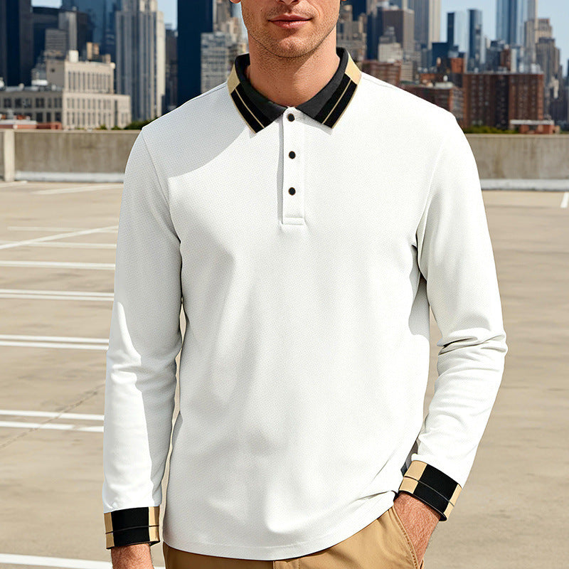 Men's long-sleeve polo shirt with contrast collar and ribbed cuffs Mune Fashion