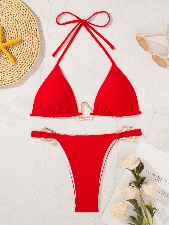 Women's triangle bikini with adjustable straps and decorative buckles Mune Fashion