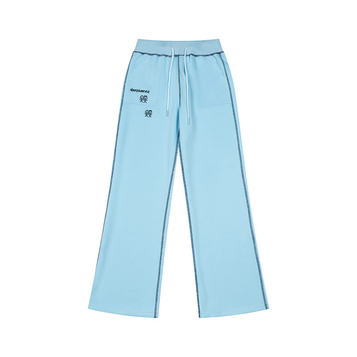 Women's Wide Lounge Pants with High Waist, Drawstring and Contrast Stitching Mune Fashion