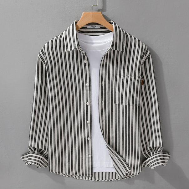 Men Striped Cotton Overshirt with Patch Chest Pocket and Soft Crinkle Finish Mune Fashion