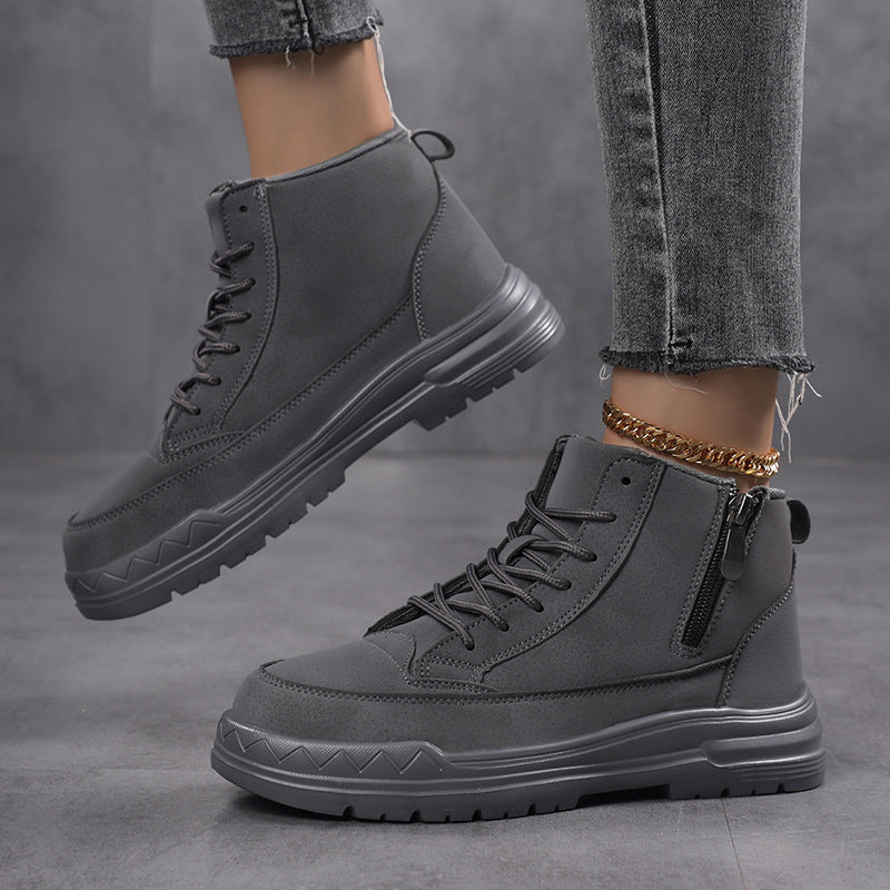 Women's ankle-high city trekker with side zipper, adjustable lacing, padded shaft, and grippy rubber outsole Mune Fashion
