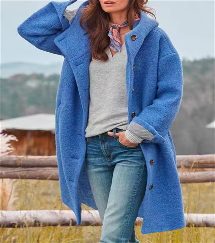 Women's Boucle Hoodie Coat in Oversized Cut with Concealed Button Placket Mune Fashion