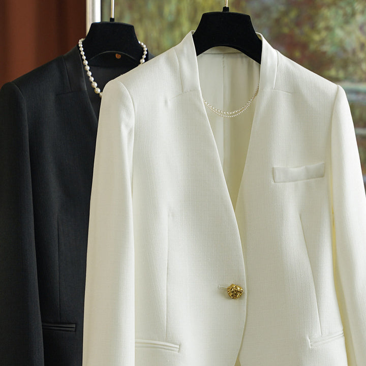 Women's Classic Blazer with Shiny Button Mune Fashion